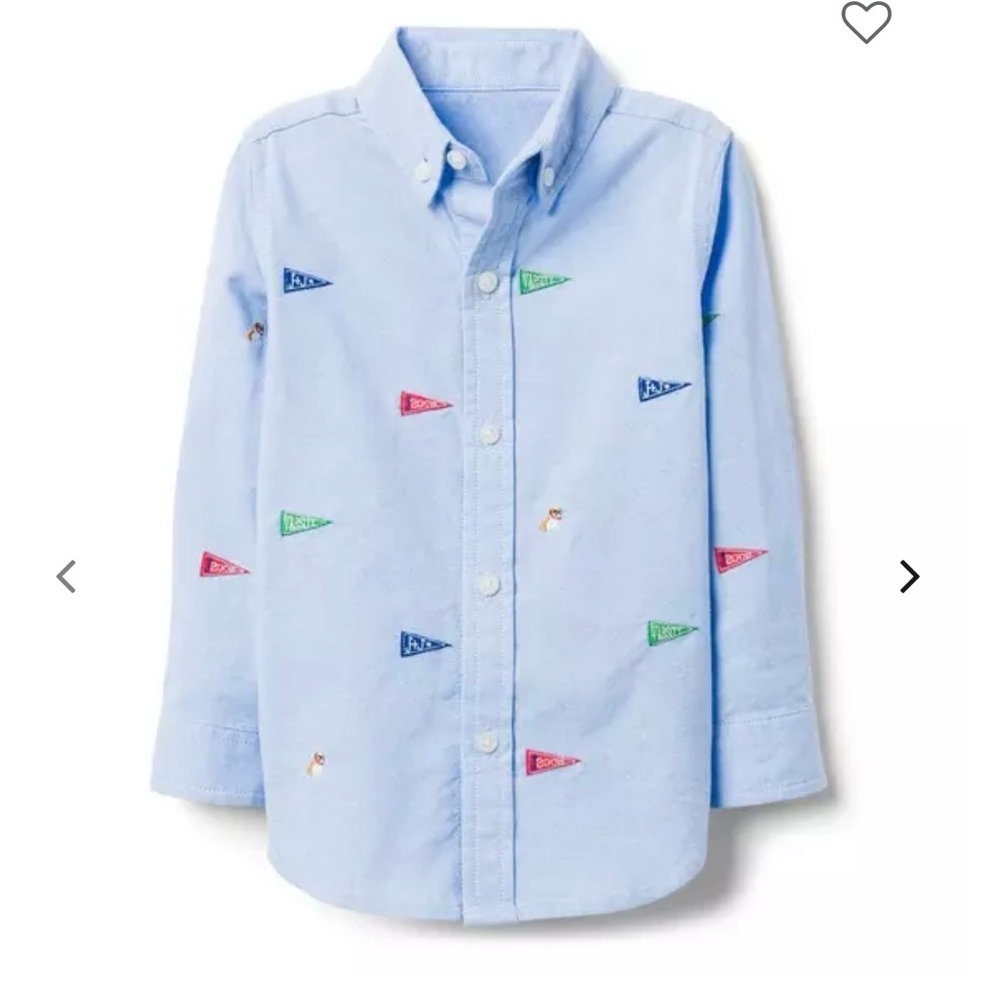 NWT JANIE AND JACK Embroidered Varsity long-sleeve button-up Oxford, size 6